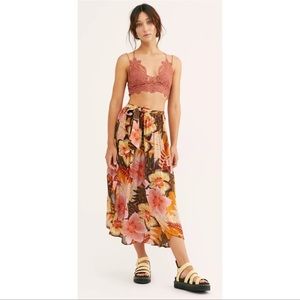 Free People Hot to Trot High Waist Tropical Printed MIDI Skirt With Slit NWT